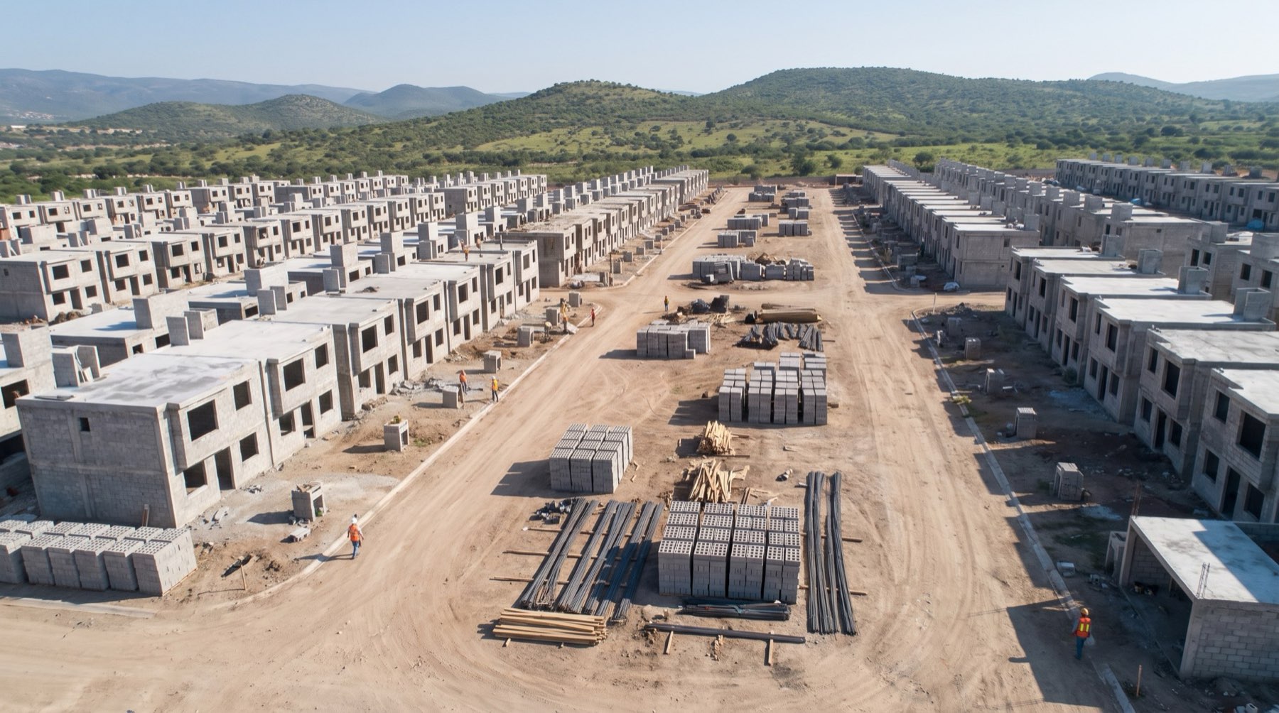 Vista aérea de un conjunto de vivienda en construcción supervisado por NEOVALK CO